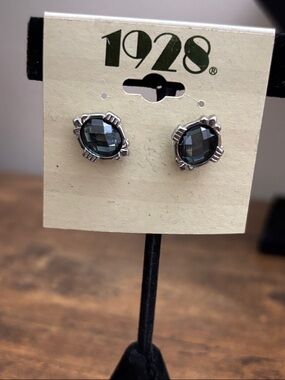 1928 Crystal Stud Earrings - Silver Tone